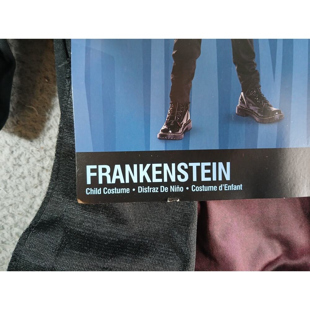 Frankenstein Costume Kids Large (10-12) Black Halloween Wig Hat Jumpsuit NWT - Picture 3 of 7
